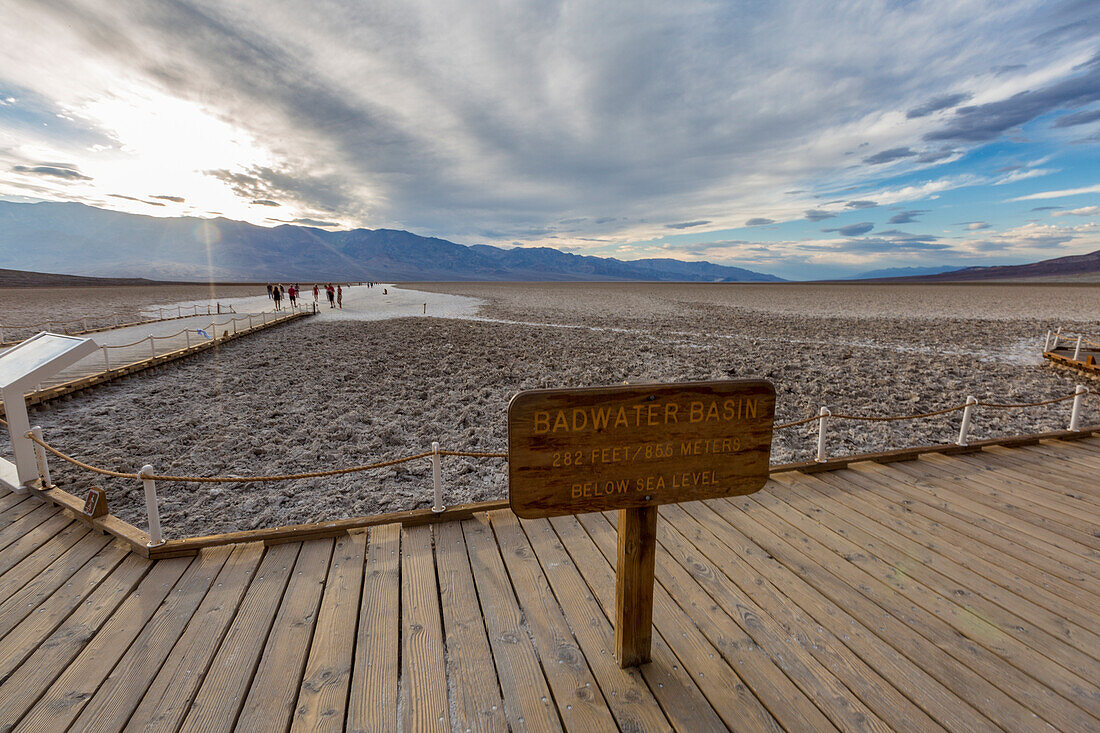 Altitude sign, Badwater Basin, Death Valley National Park, Inyo County, California, USA