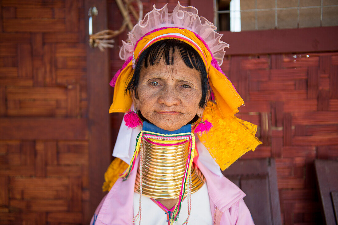 Inle lake, Nyaungshwe township, Taunggyi district, Myanmar Burma , Portrait of a Kayan Padaung  woman