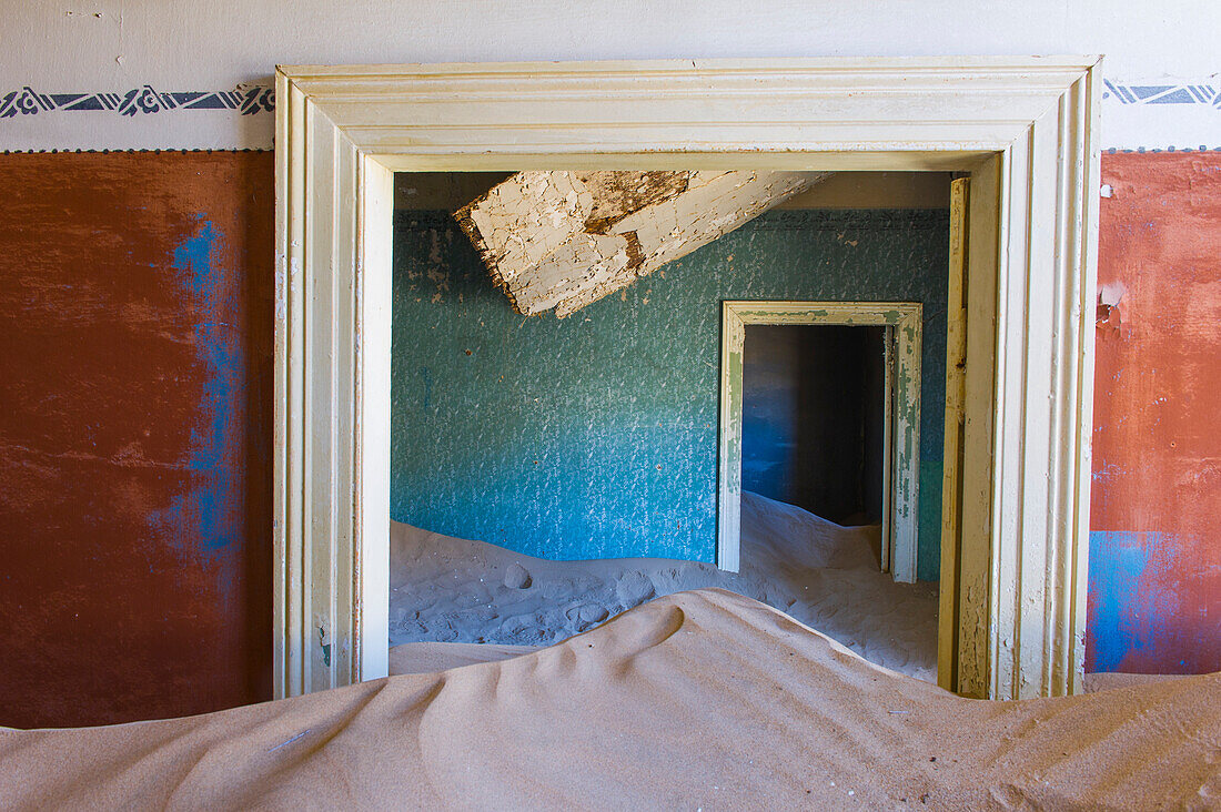 Kolmanskop, Southern Namibia, Africa, Old abandoned mining town's houses with sand