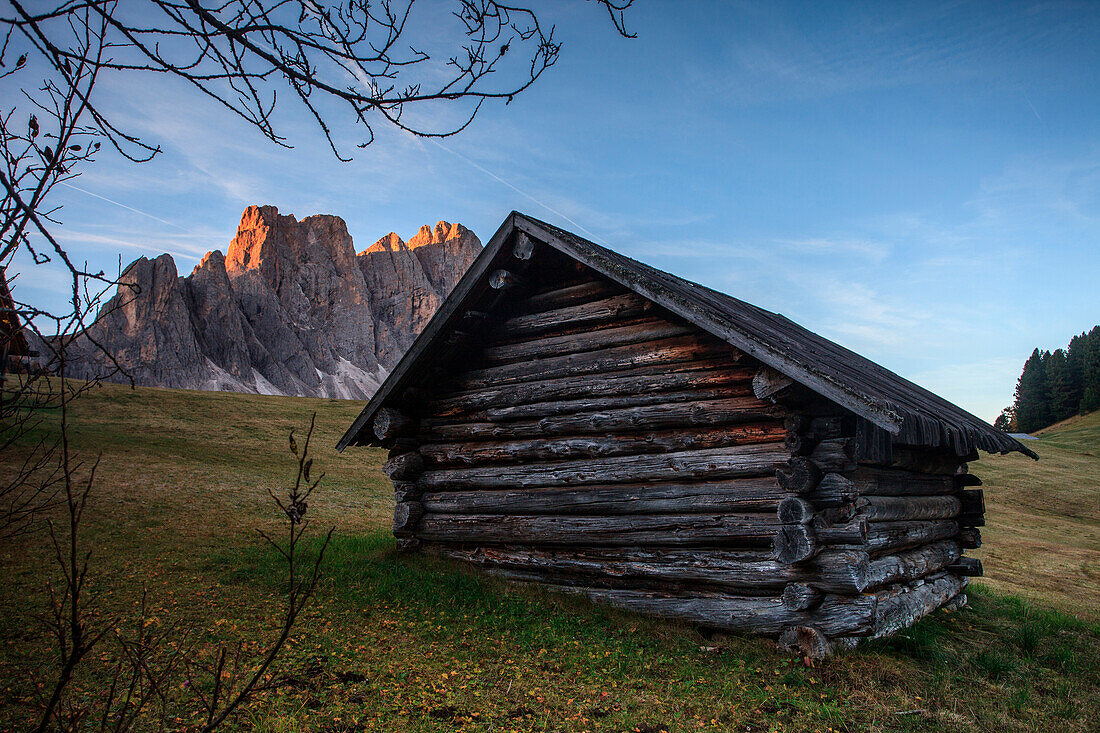 Dolomites, Malga Zannes, in the background the Odle, Trentino Alto Adige, Italy
