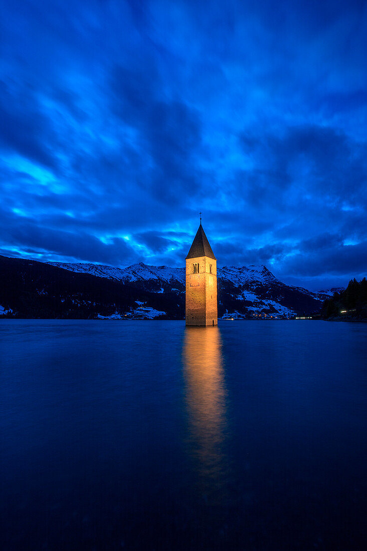 The church in the lake in the Resia lake, Venosta valley, Trentino alto Adige, Italy