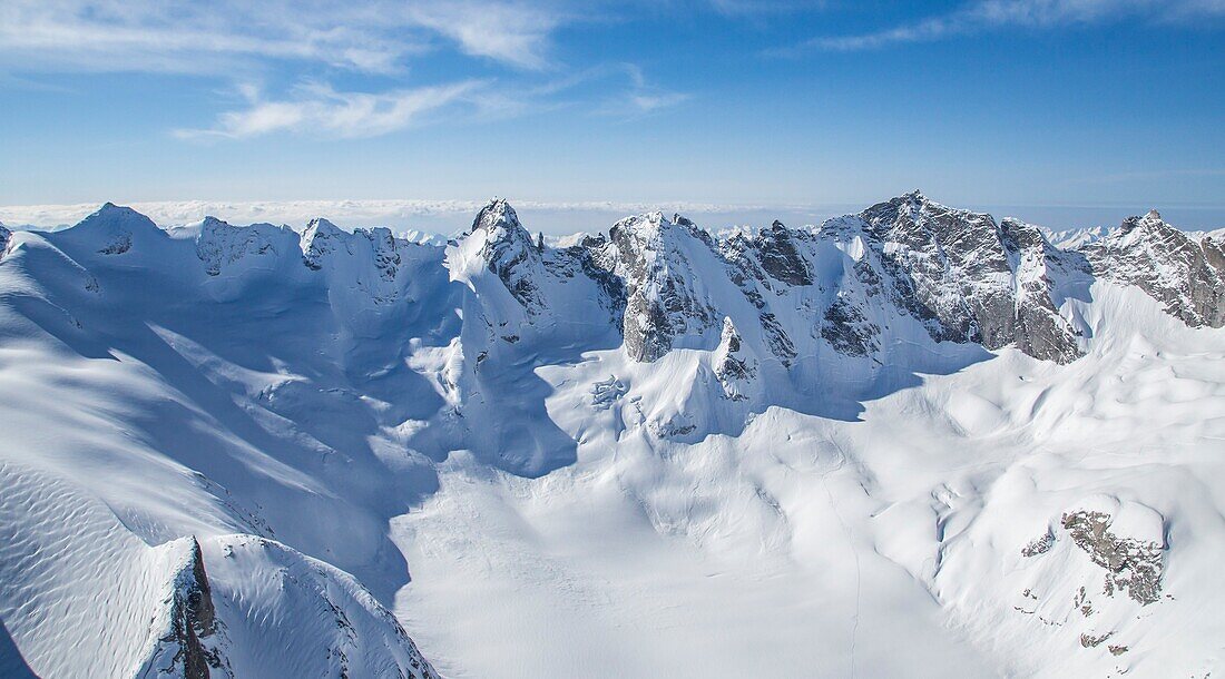 Aerial view of Pizzi Torrone and part of Forno glacier, Forno valley, Engadine, Canton of Grisons, Switzerland Europe