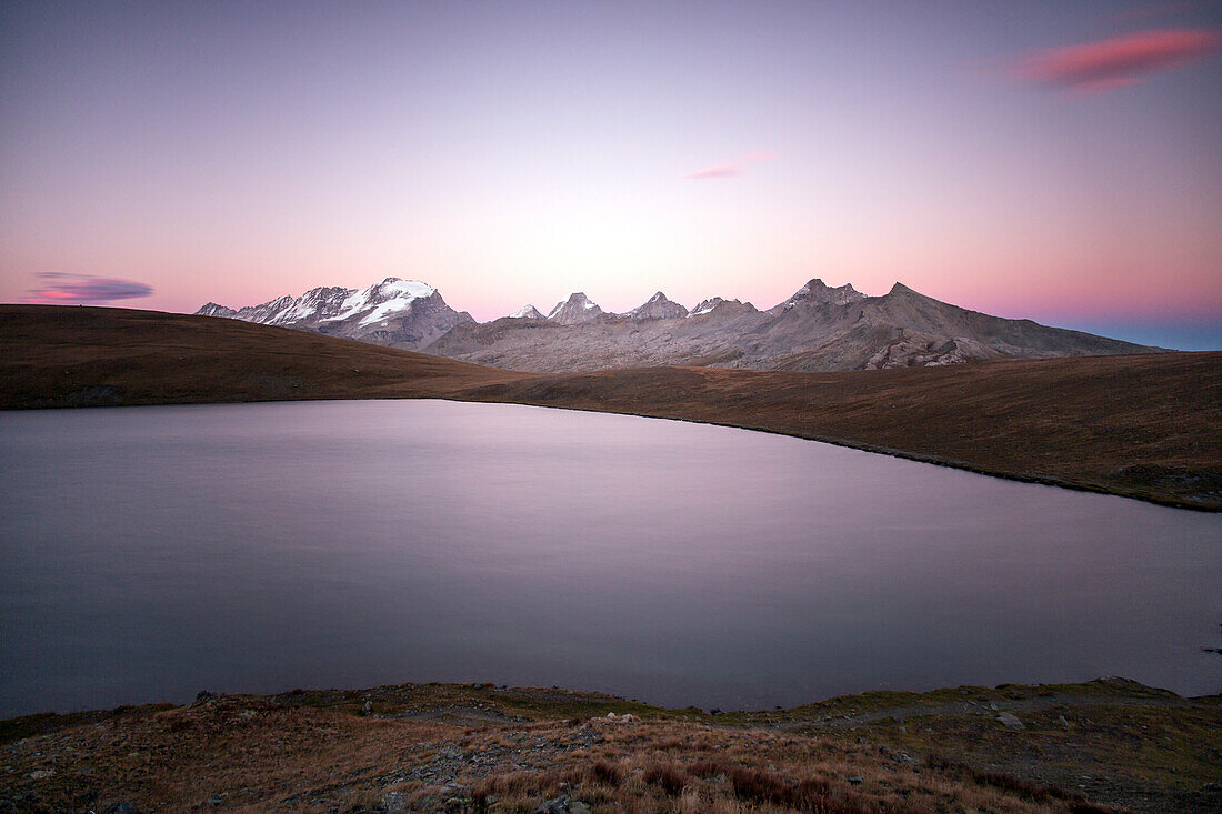 Sunset on Rosset lake at an altitude of 2709 meters, Gran Paradiso national park