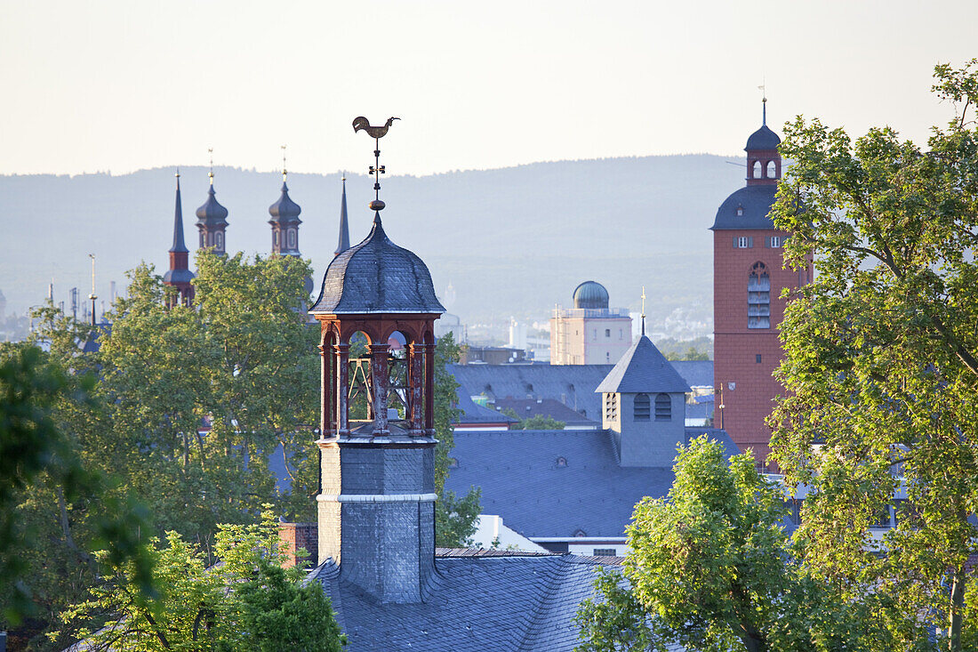 View to the catholic church St. Peter, the old university, the capel St. Rochus and St. Quirin in the historic old town of Mainz, Rhineland-Palatinate, Germany, Europe