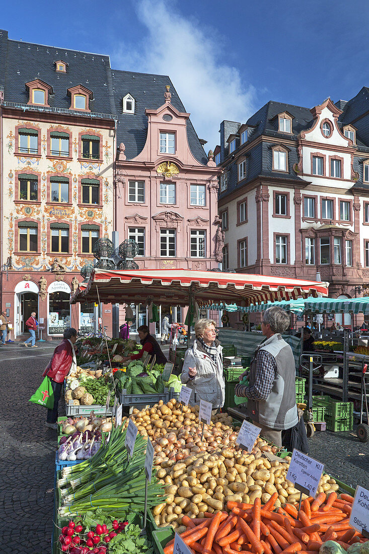 Fruits and vegetables on the weekly market in Mainz, Rhineland-Palatinate, Germany, Europe