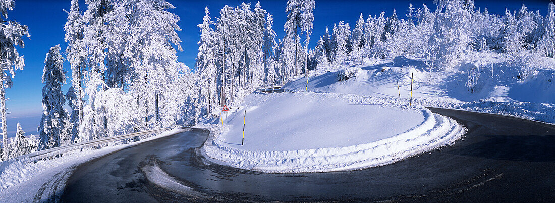 Kurve, Bergstraße, Schnee, Winter, Blauen, Schwarzwald, Deutschland