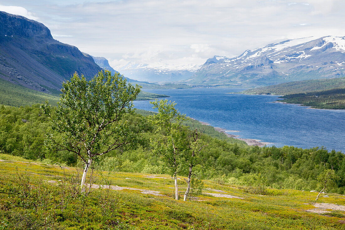 Der See Langas bei Saltoluokta, Laponia, Lappland, Schweden. Kungsleden Trekking