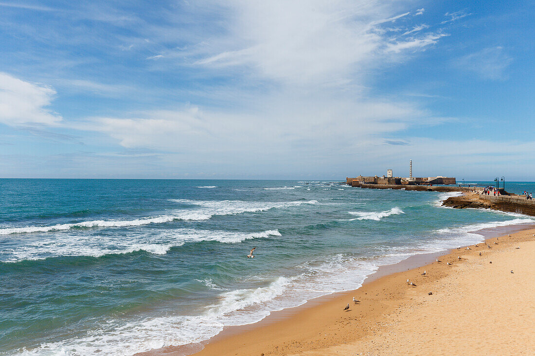 Castillo de San Sebastián, Festungsanlage, Strand, Cadiz, Costa de la Luz, Atlantik, Andalusien, Spanien, Europa