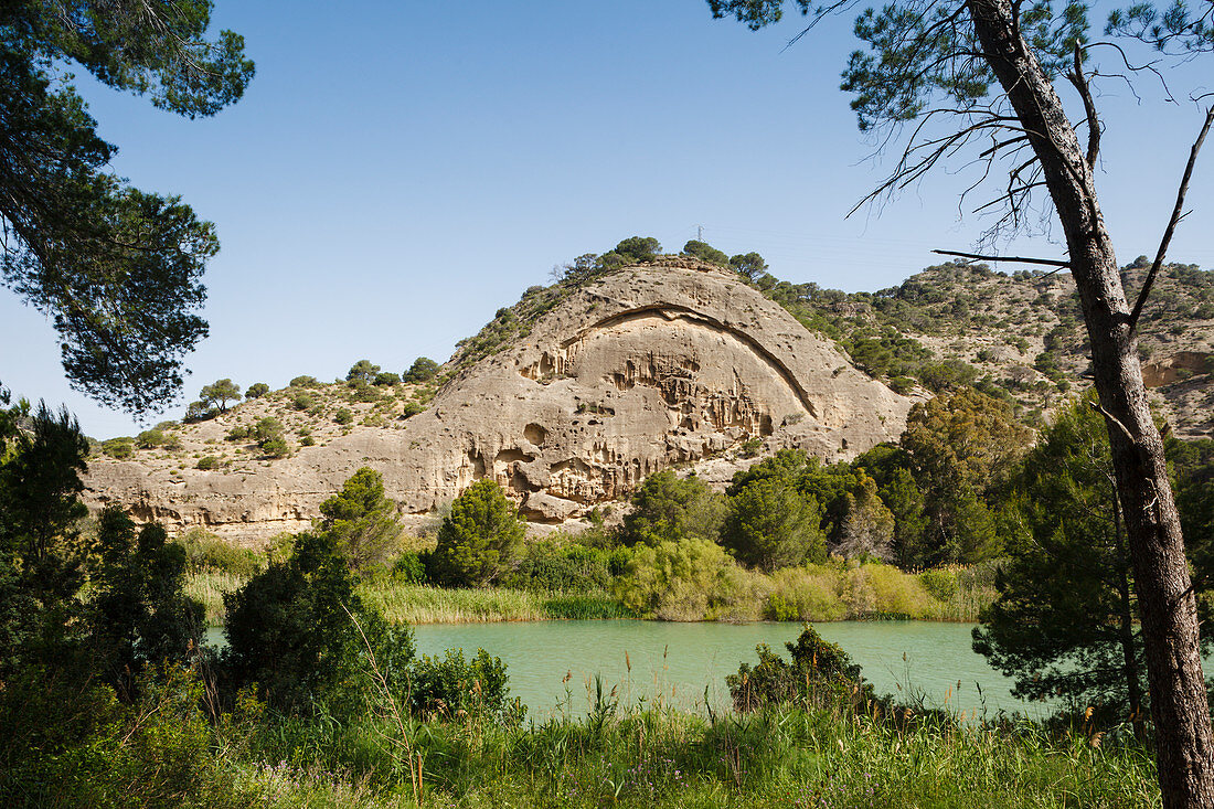 rock erosion on theCaminito del Rey, via ferrata, hiking trail, gorge, Rio Guadalhorce, river, Desfiladero de los Gaitanes, near Ardales, Malaga province, Andalucia, Spain, Europe