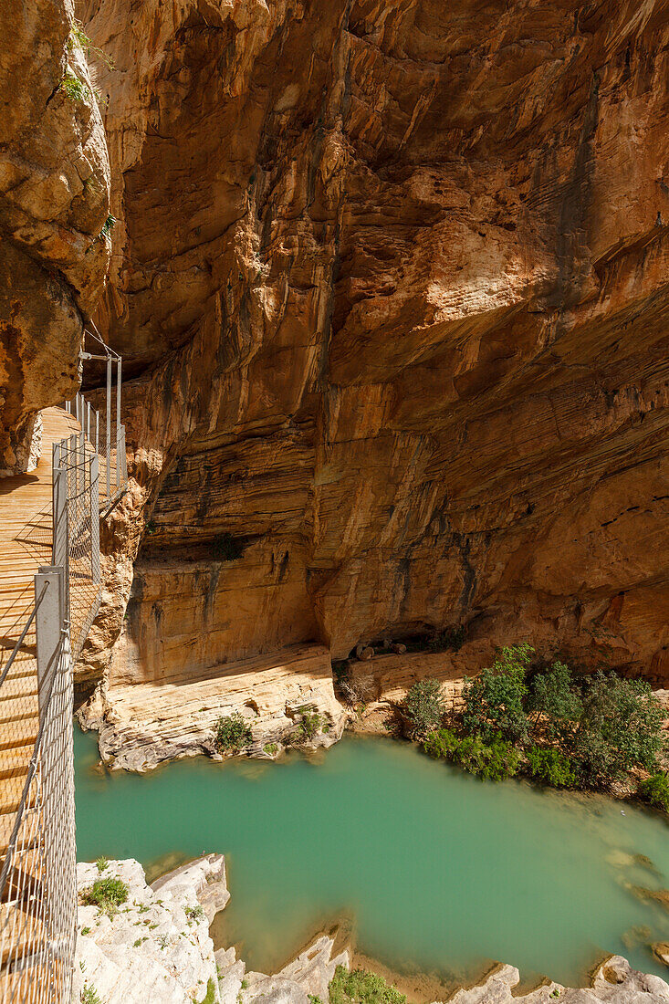 Caminito del Rey, via ferrata, hiking trail, gorge, Rio Guadalhorce, river, Desfiladero de los Gaitanes, near Ardales, Malaga province, Andalucia, Spain, Europe