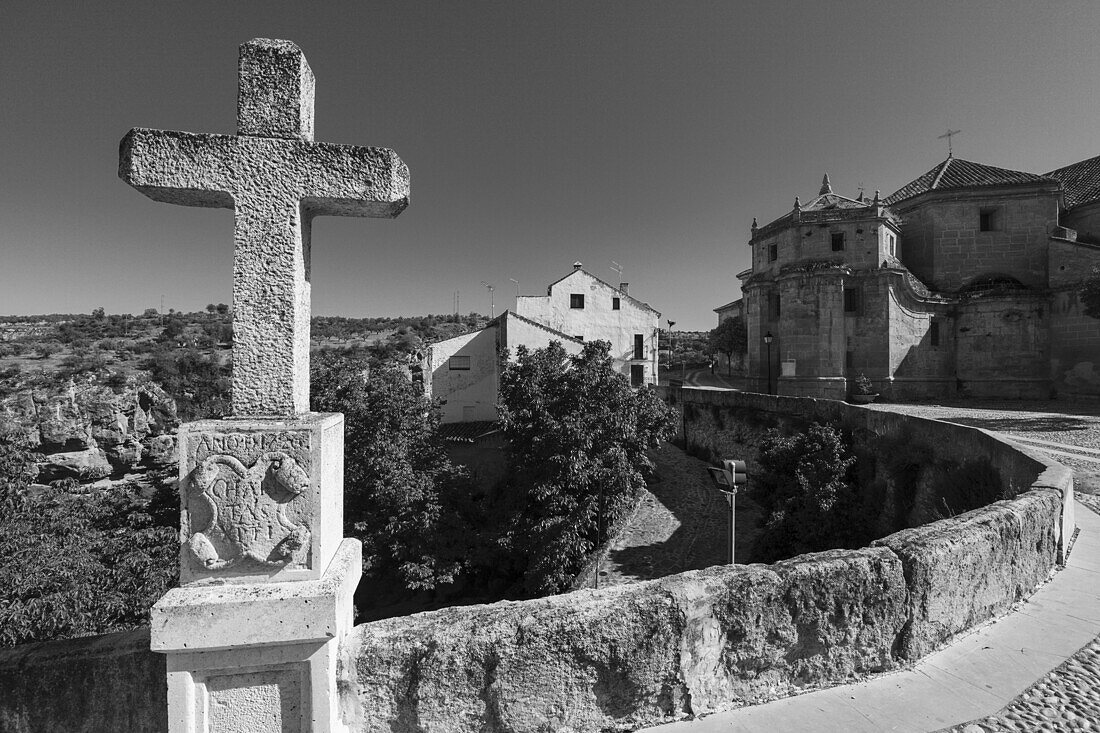 Stone cross near Iglesia del Carmen church, Alhama de Granada, Granada province, Andalucia, Spain, Europe