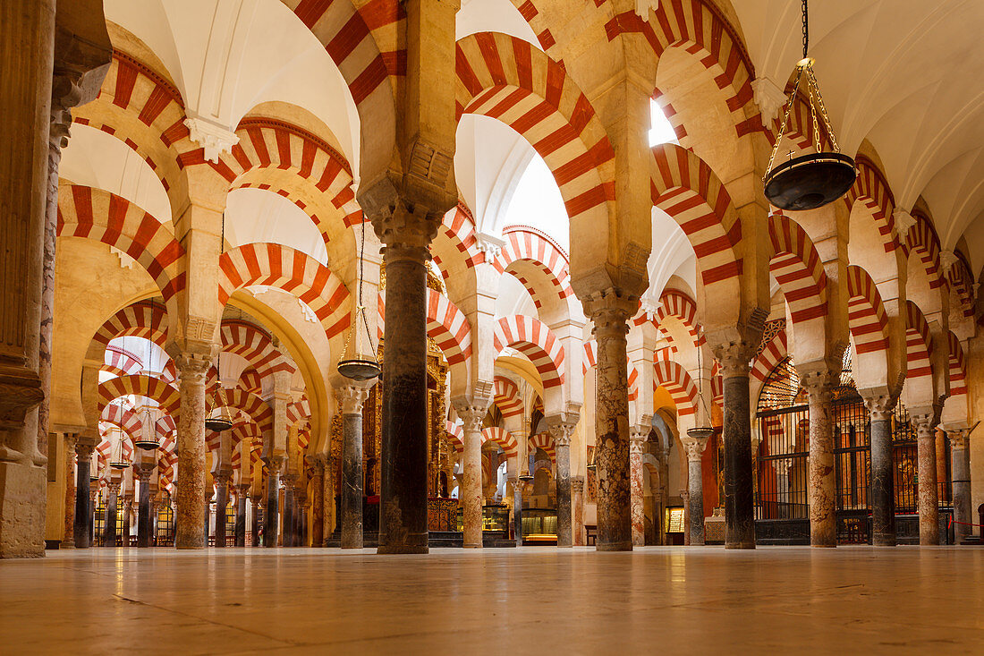 Gebetrhalle mit Säulen, La Mezquita, Moschee, maurische Architektur, historisches Stadtzentrum von Cordoba, UNESCO Welterbe, Cordoba, Andalusien, Spanien, Europa