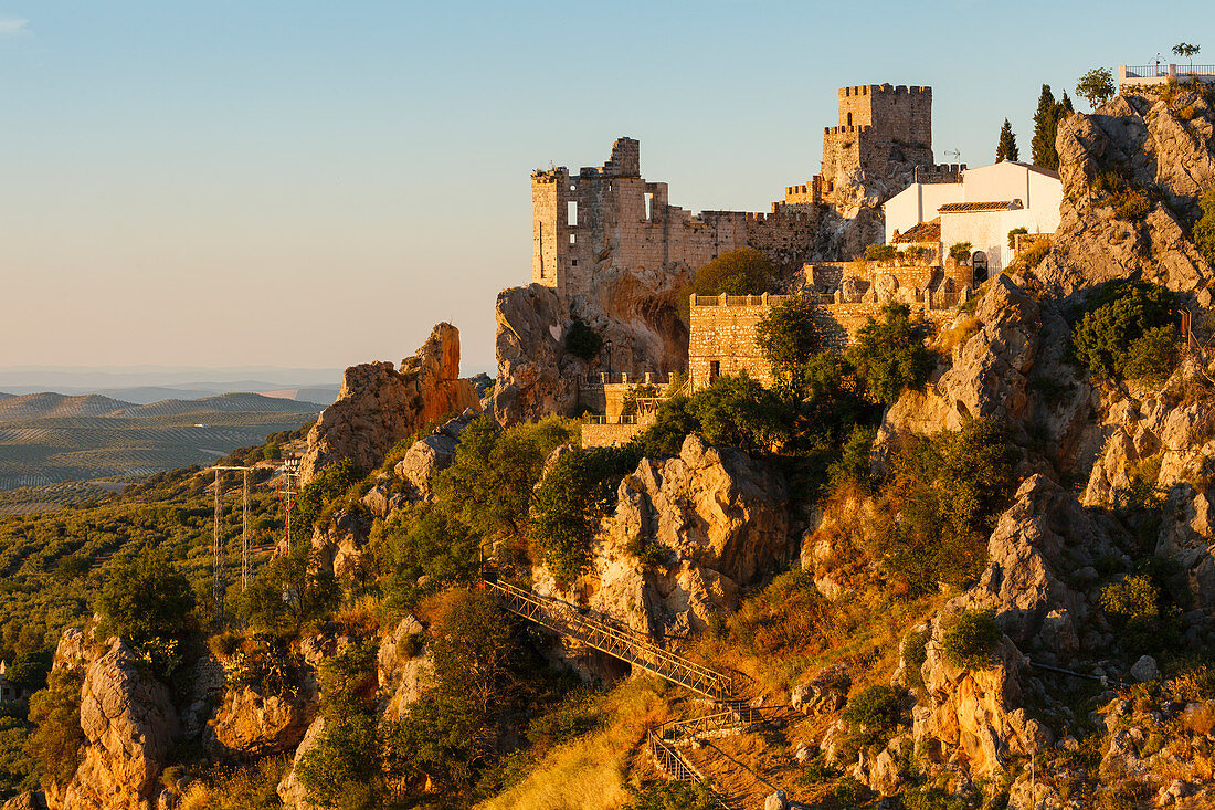 Castillo, castle in the evening light, Zuheros, Pueblo Blanco, white village, Cordoba province, Andalucia, Spain, Europe