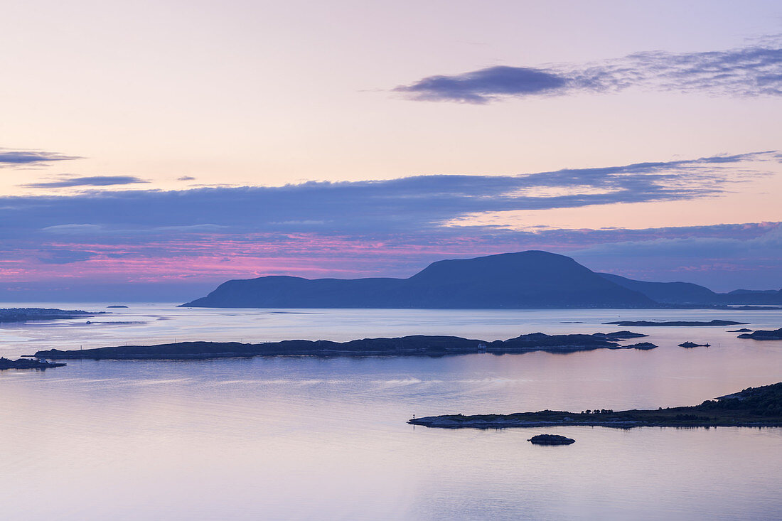 View from mountain Aksla over the islands and fjords near Alesund, More og Romsdal, Western Norway, Norway, Scandinavia, Northern Europe, Europe