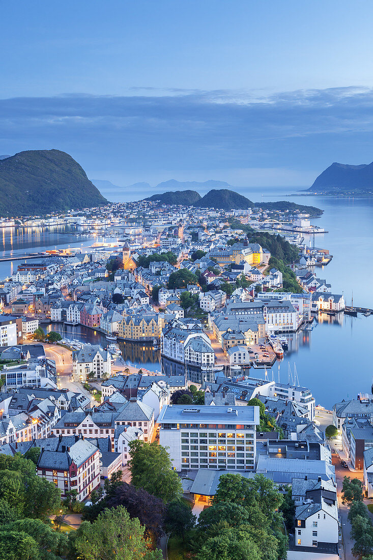 View from mountain Aksla over Alesund, More og Romsdal, Western Norway, Norway, Scandinavia, Northern Europe, Europe