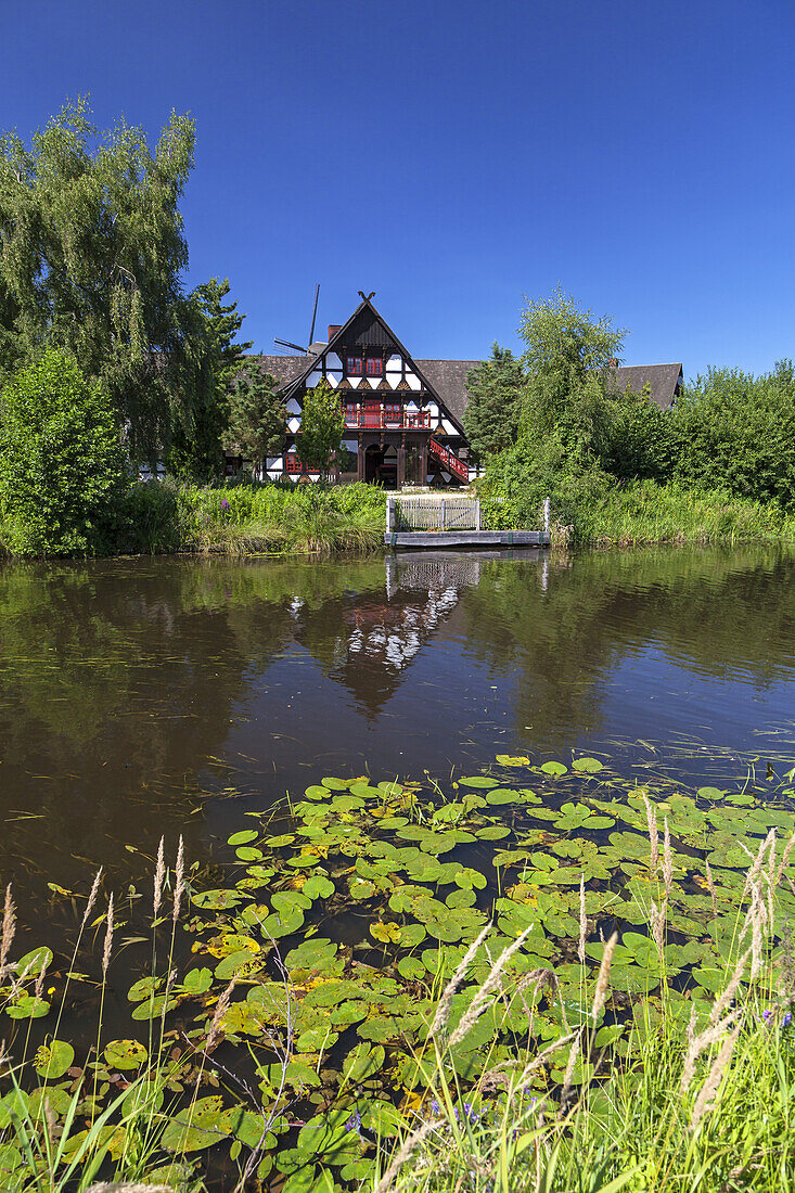 Mill museum by the river Ise in Gifhorn, Lower Saxony, Northern Germany, Germany, Europe