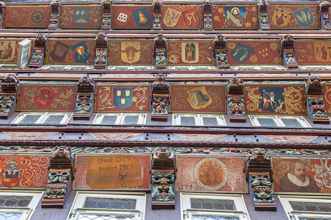 The famous 'Knochenhaueramtshaus', a half-timbered building, in the old town of Hildesheim, Lower Saxony, Northern Germany, Germany, Europe