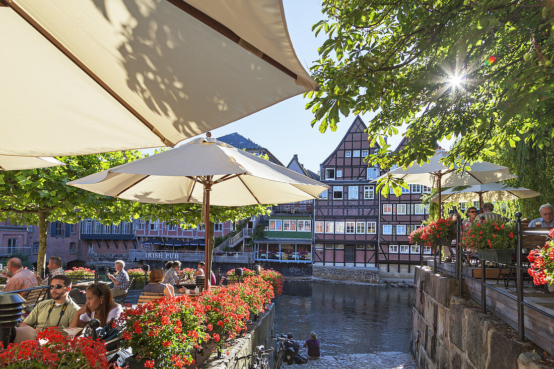 Restaurant by the old harbour in the Hanseatic town Lüneburg, Lower Saxony, Northern Germany, Germany, Europe