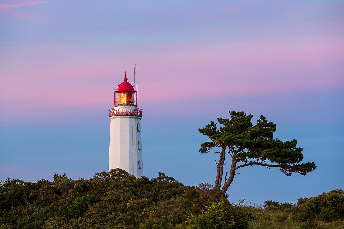 lighthouse Dornbusch at dusk, National Park, Hiddensee Island, Mecklenburg-Western Pomerania, Germany, Europe