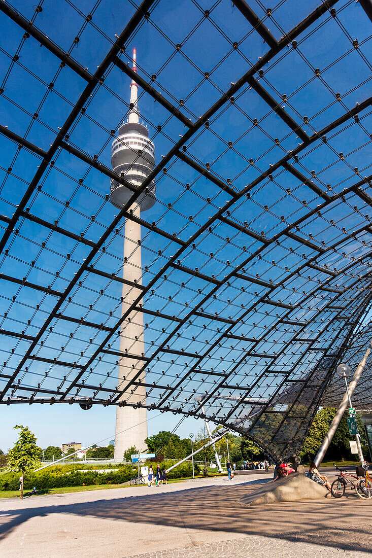 Olympiastadion München, Olympiaturm, Fernsehturm, Dach, München, Bayern, Deutschland