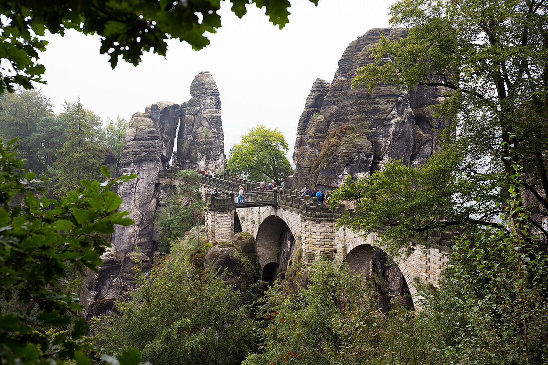 Rock formation Bastei, Bastei bridge, Saxon Switzerland National Park, Elbe Sandstone Mountains, Saxony, Germany, Europe