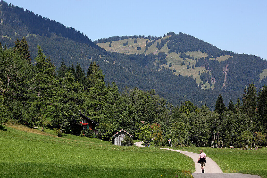 Hiking in Gunesrieder Tal, near Sonthofen, Upper Allgaeu, Allgaeu, Swabia, Bavaria, Germany
