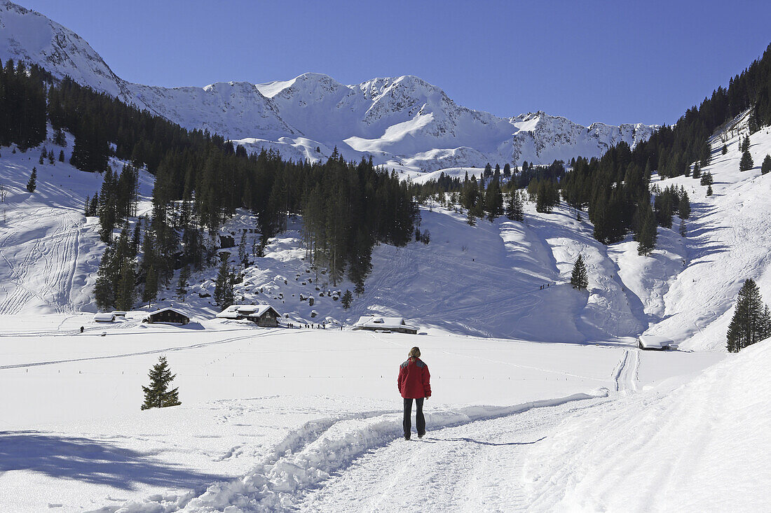 Snow walking, Schwarzwassertal, Kleinwalsertal, Vorarlberg, Austria