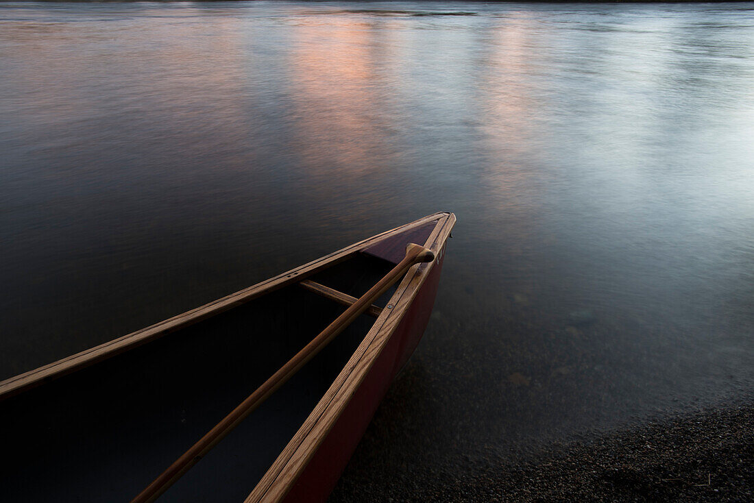 Canoe On Penobscot River During Sunset In Maine