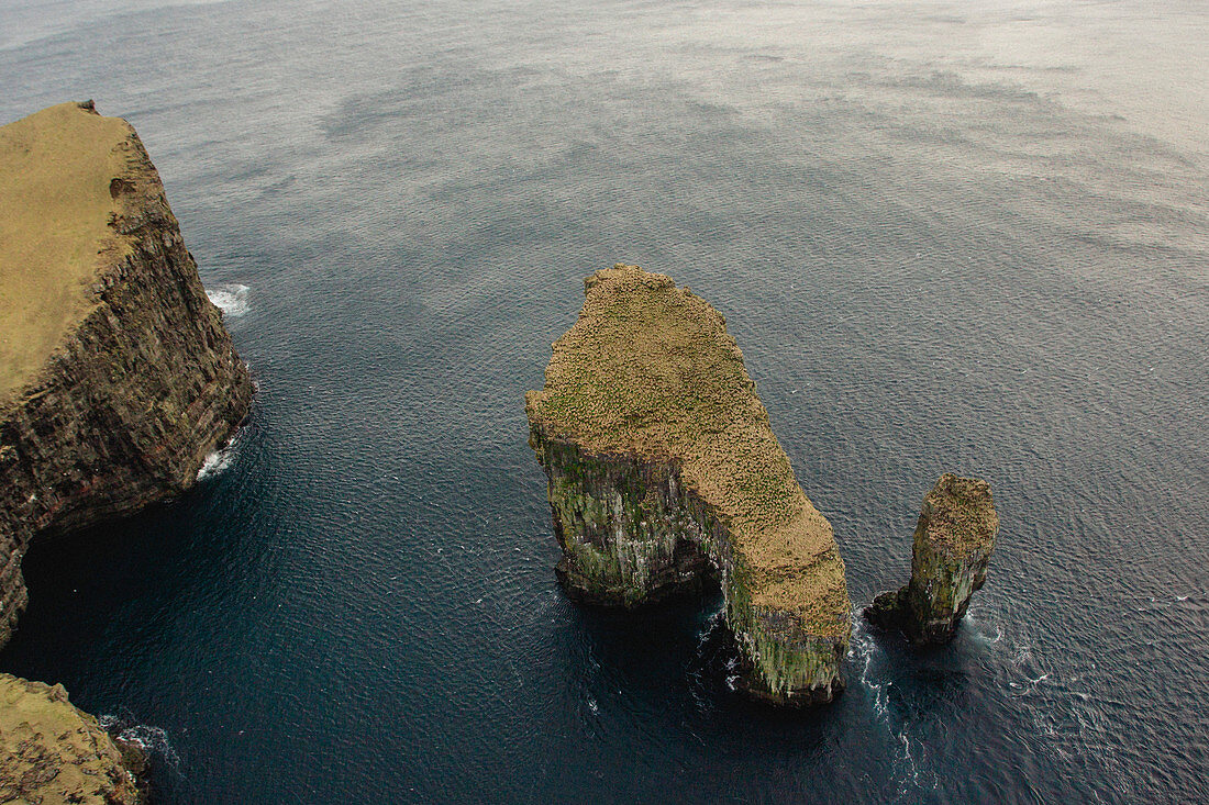 Aerial View Of The Drangarnir Sea Rock In The Island Of Vagar, Faroe Islands