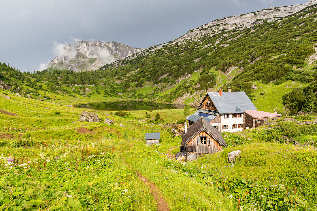 Alpine hut Puehringer Huette, Totes Gebirge, Bad Aussee, Styria, Austria, Europe