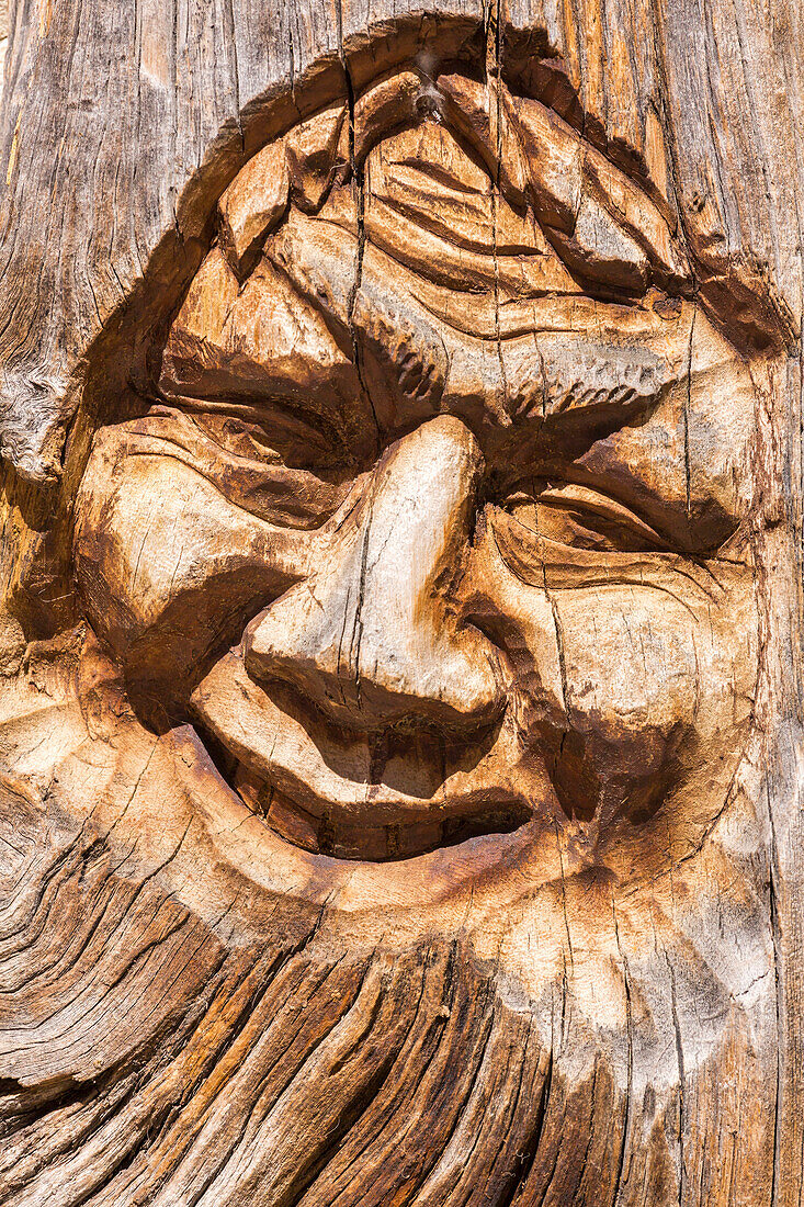 Wood carving at the Sulzenaualm, Wilde-Wasser-Weg, Stubaital, Tyrol, Austria, Europe