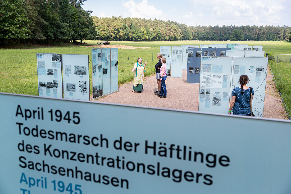 Exhibition, Forest of Below, prisoners of concentration Camp Sachsenhausen passed through this forest, Second World War, Mecklenburg lakes, Mecklenburg lake district, Damerow, Mecklenburg-West Pomerania, Germany, Europe