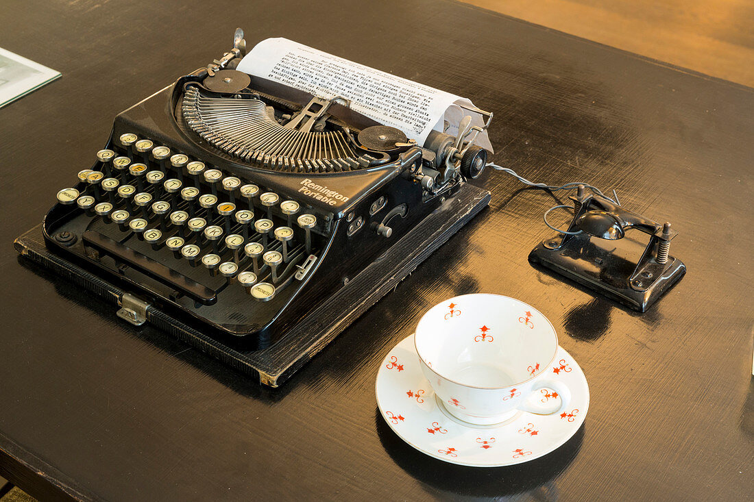 Typewriter of Hans Fallada, Fallada Museum in Carwiz, Mecklenburg lakes, Mecklenburg lake district, Carwitz, Mecklenburg-West Pomerania, Germany, Europe