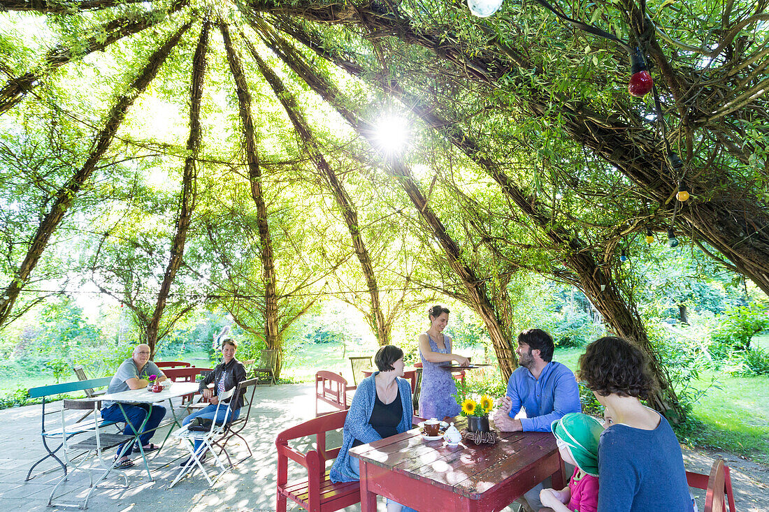 Café Alte Schule Baumgarten, Weidendom, Mecklenburgische Schweiz, Mecklenburgische Seenplatte, Mecklenburgische Seen, Baumgarten, Mecklenburg-Vorpommern, Deutschland, Europa