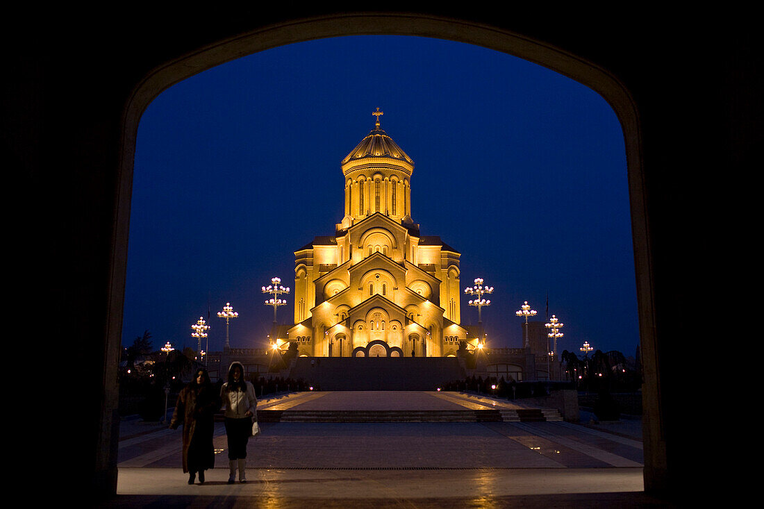 Tbilisi, Georgia - January, 2008: The newly built Tsminda Sameba which dominates the local skyline in Tbilisi is the largest Cathedral in the Caucacus.