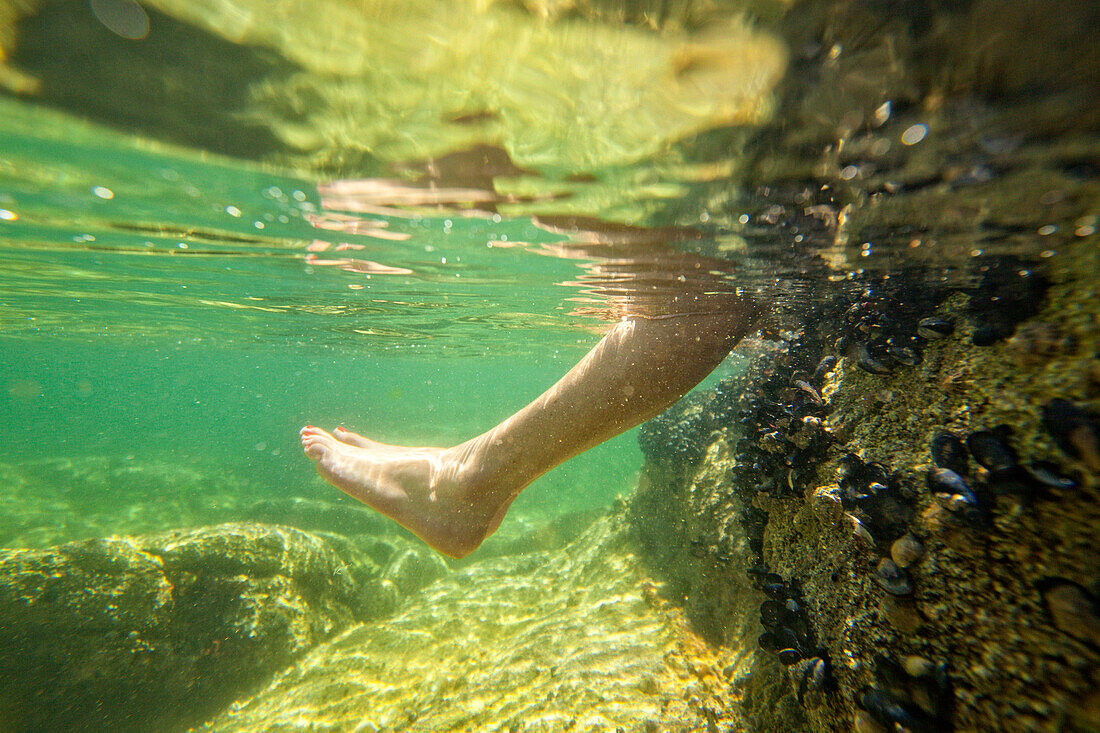Close-up Of Person Leg Underwater
