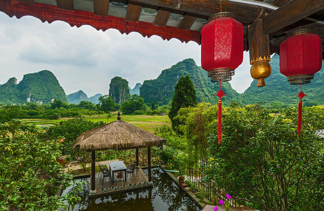 Red Lanterns Hanging In Yangshuo