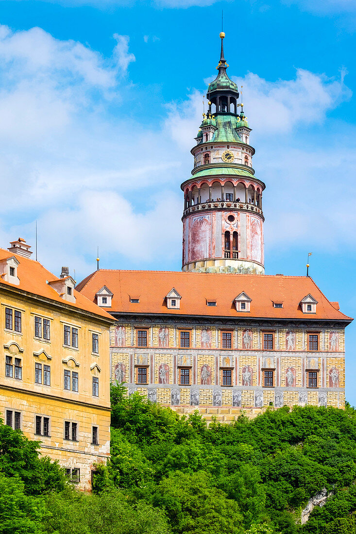 View Of Cesky Krumlov Castle Seen Across Town's Rooftops