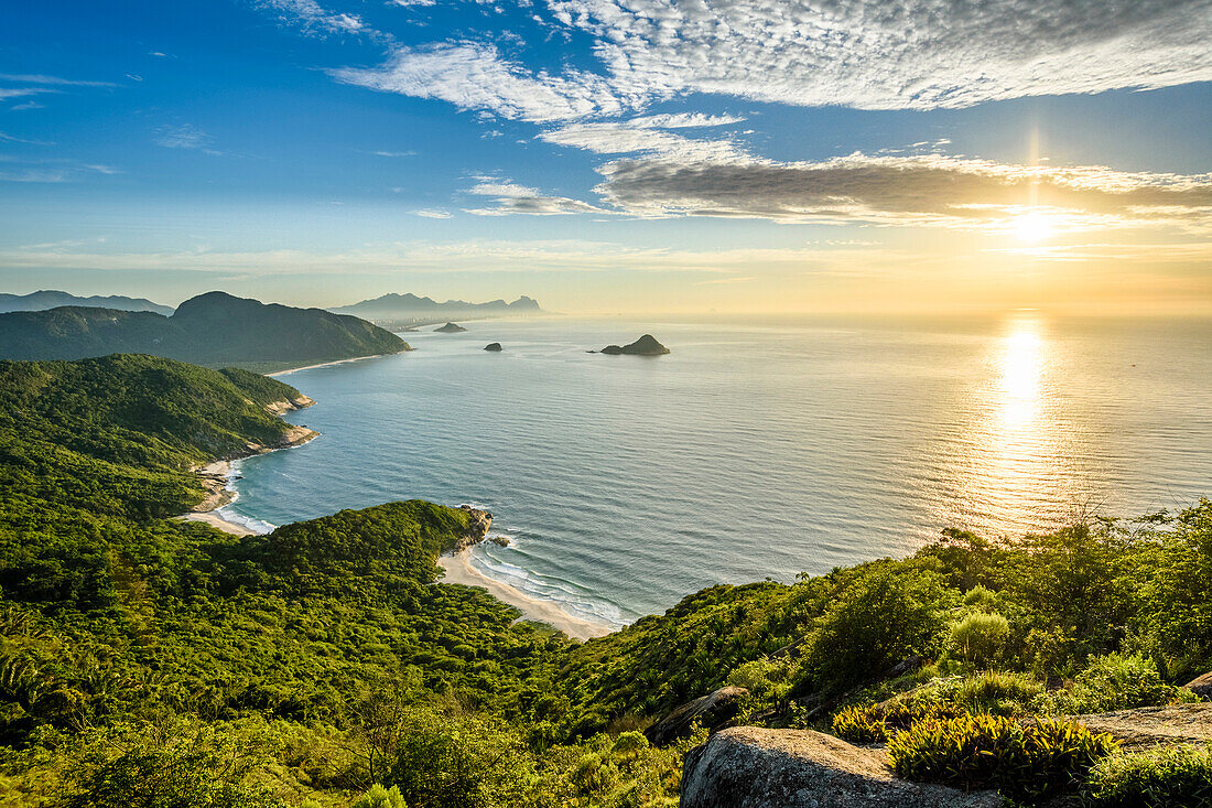 Scenics view during sunrise from Pedra do Telegrafo in Barra de Guaratiba, Rio de Janeiro, Brazil