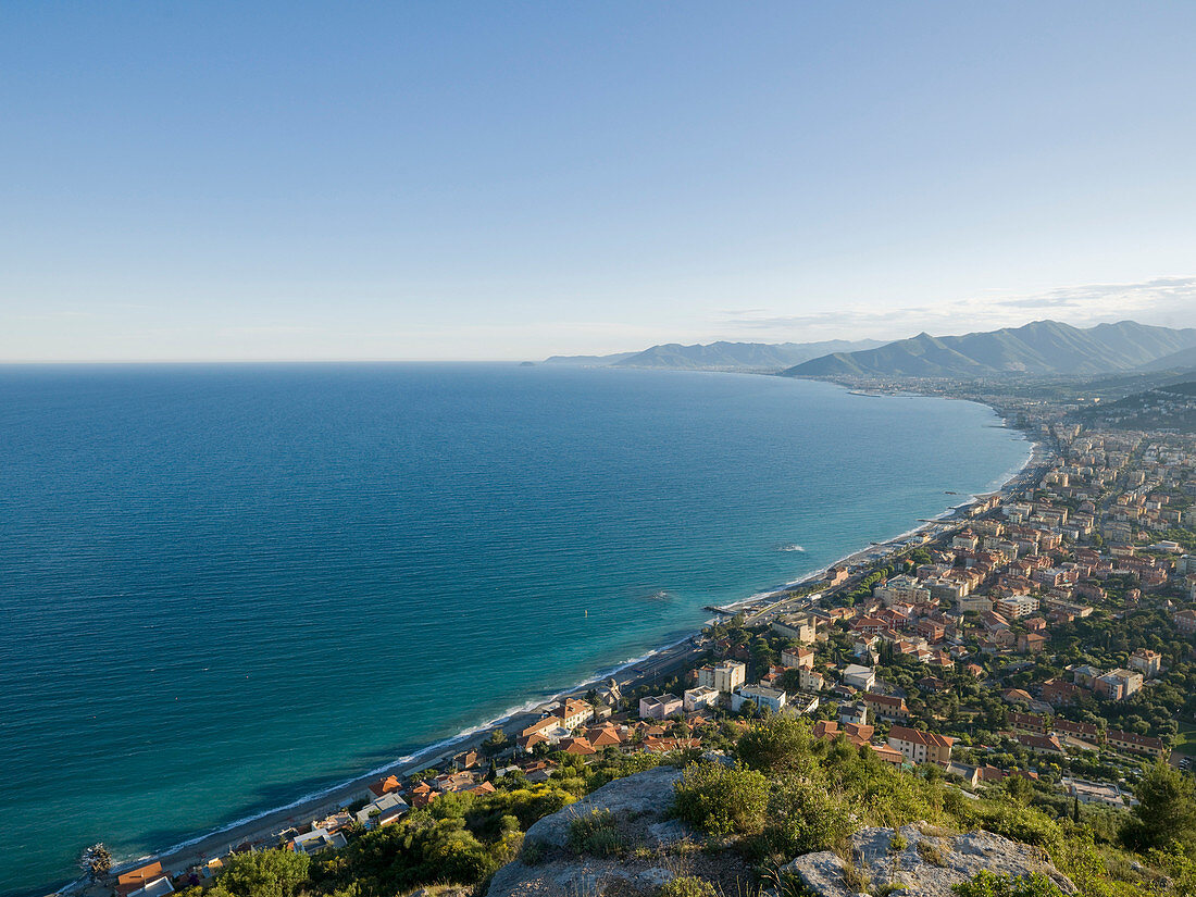 Elevated view of Mediterranean coastline from rock bluff