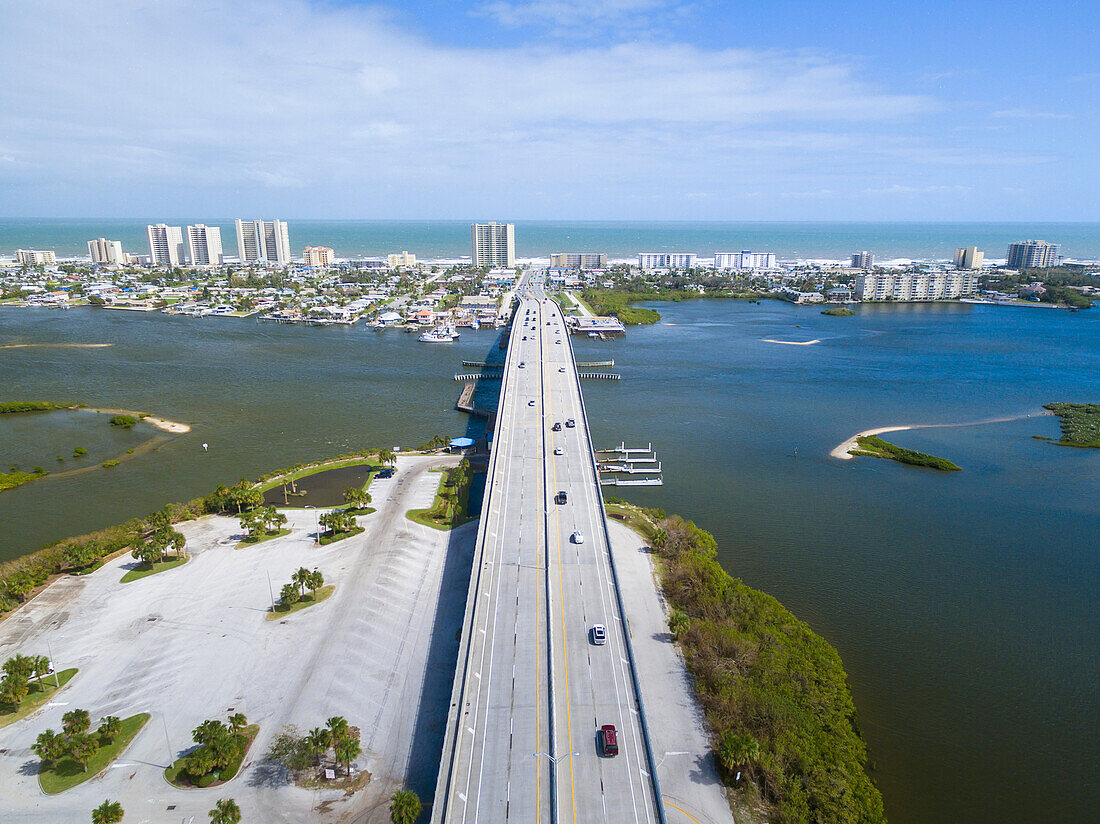 Aerial View Of A Bridge Through Port Orange, Florida, Usa