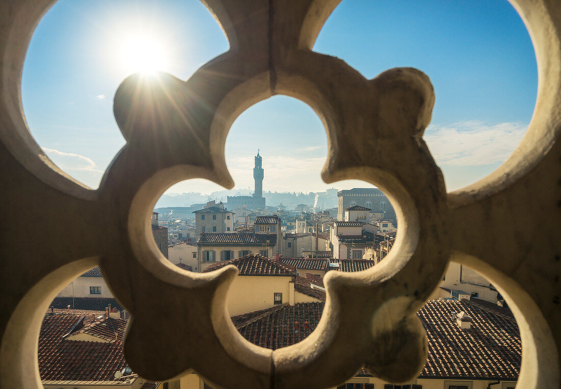Florence, Tuscany, Italy,  The Palazzo Vecchio seen from Giotto's Tower