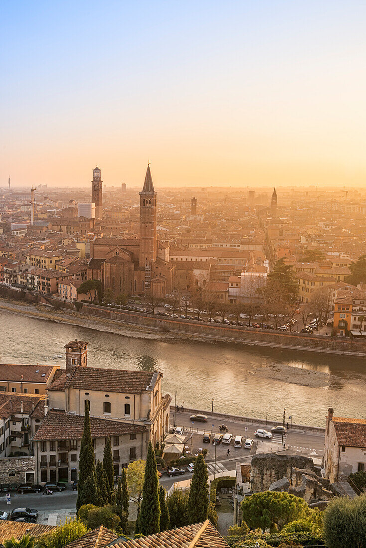 Verona, Veneto, Italy,  Panoramic view of Verona from Piazzale Castel San Pietro