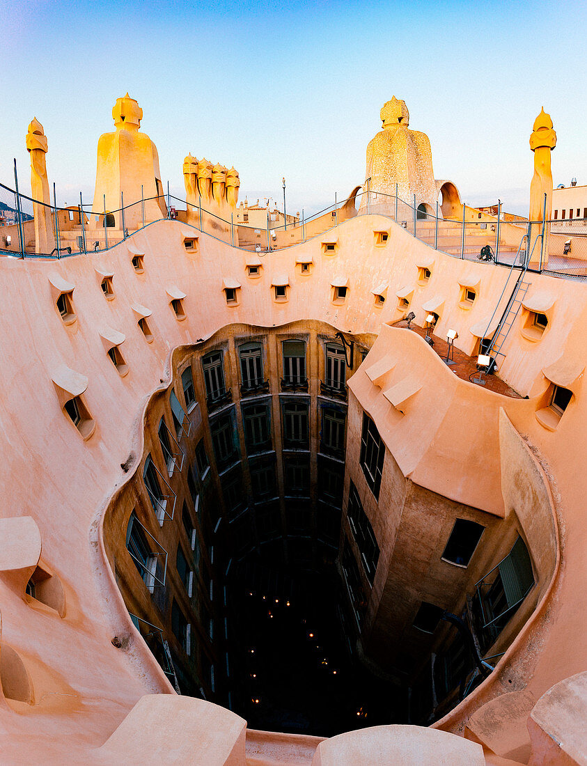 Barcelona, Spain, La Pedrera rooftop, designed by Antonio Gaudi