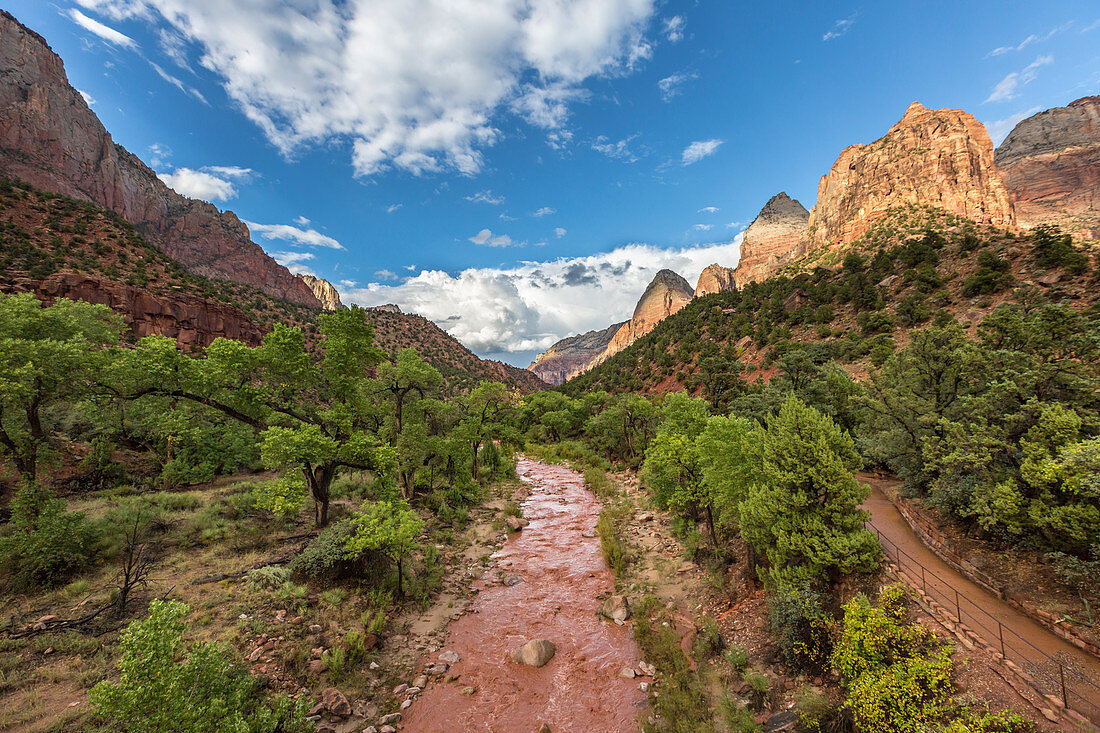 Virgin River nach einer plötzlichen Blitzflut, Zion Nationalpark, Hurrikan, Washington County, Utah, USA