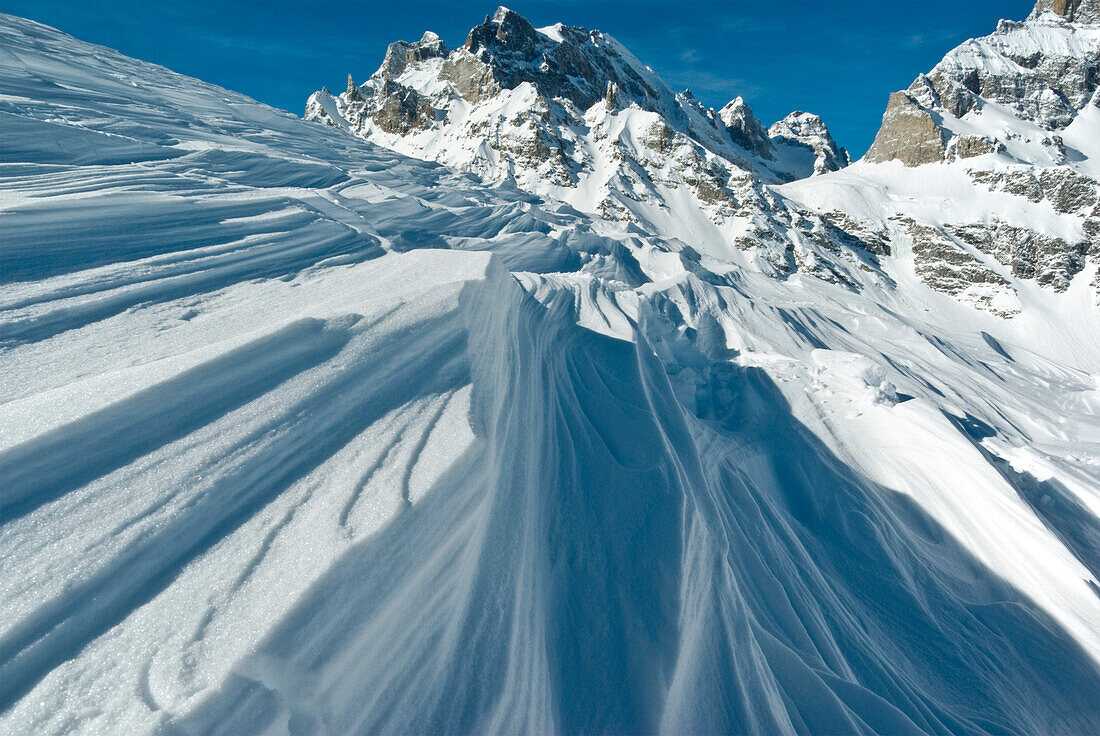 Boccarecchio peak covered with a snow and ice now shaped by the wind,  Alpe Devero Natural Park, Piedmont, Italy