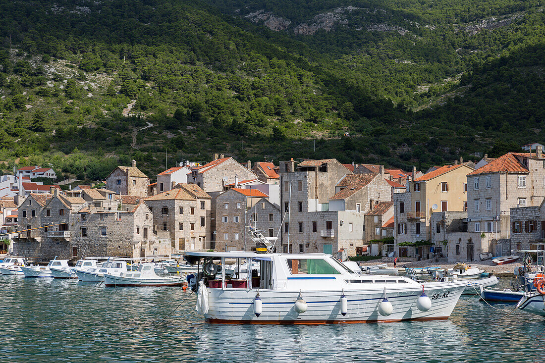 View of Komiza village , Komiza, Vis, Vis Island, Split-Dalmatia county, Dalmatia region, Croatia, Europe