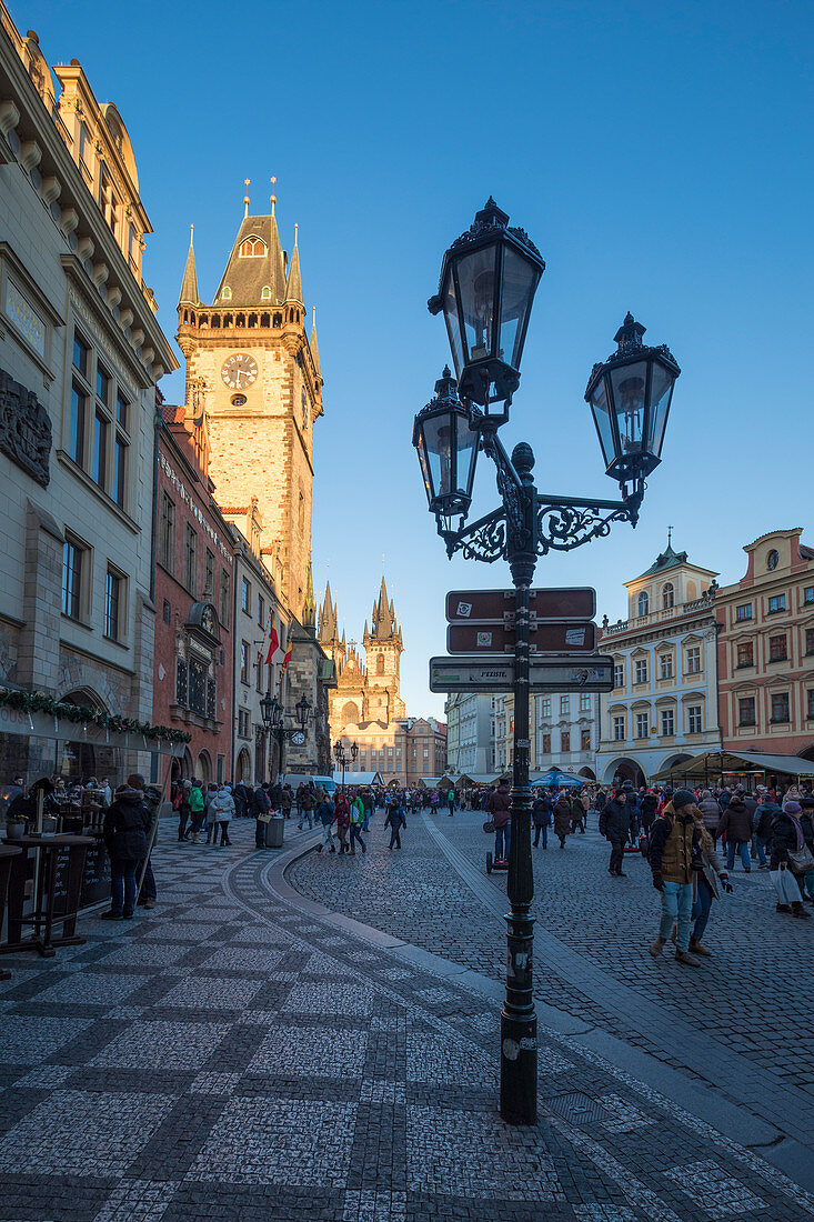 The light of sunset on the bell tower of the Cathedral of Saint Vitus Prague Czech Republic Europe