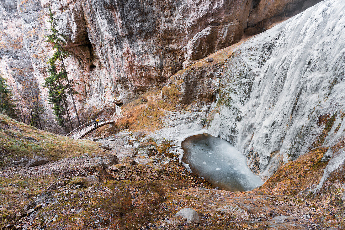 frozen waterfall Tret, Europe, Italy, Trentino Alto Adige, Trentino district, Non valley, Tret city