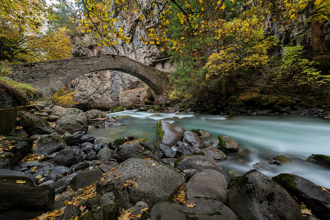 Old bridge in horrid of Pré Saint Didier, aosta valley, italy, europe